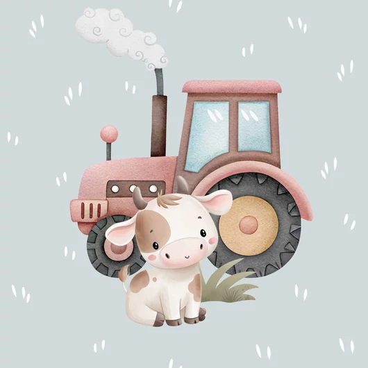 Prémium Futter, szabadidő anyag panel 40x50 cm, Boldog farm, tehén - kék