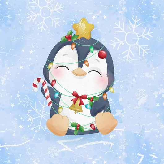 Prémium Futter, szabadidő anyag panel 40x50 cm, Boldog pingvin karácsonyaek karácsonya