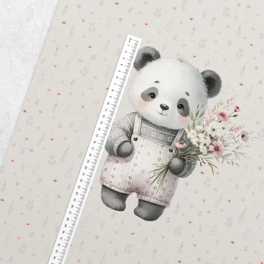 Futter, szabadidő anyag panel 40x50 cm, Cuki panda virágcsokorral