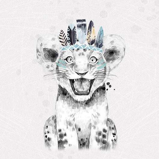 Futter, szabadidő anyag panel 40x50 cm, monokróm kölyökoroszlán