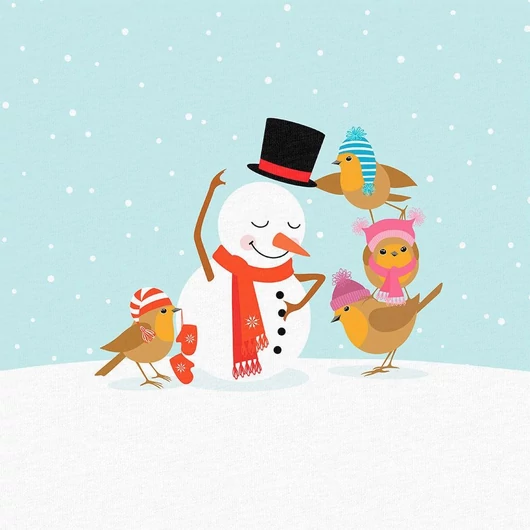 Prémium Futter, szabadidő anyag panel 40x50 cm, Hóember és verebek