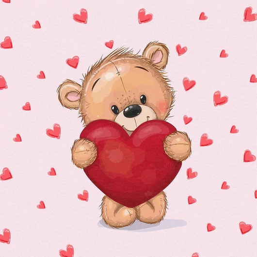 Futter, szabadidő anyag panel 40x50 cm, Teddy mackó piros szívvel