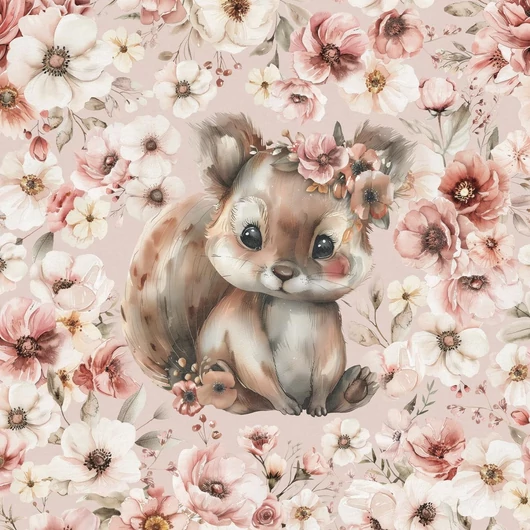 Futter, szabadidő anyag panel 40x50 cm, Mókuska virágokkal