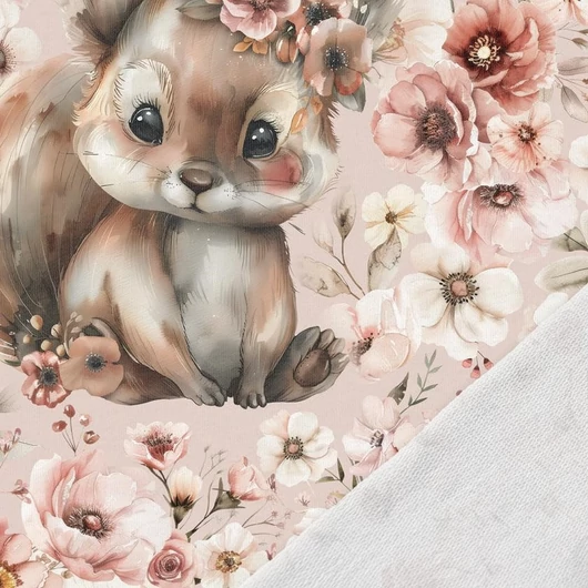 Futter, szabadidő anyag panel 40x50 cm, Mókuska virágokkal