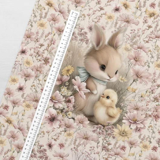 Prémium Futter, szabadidő anyag panel 40x50 cm, Nyuszi és csibe a tavaszi réten
