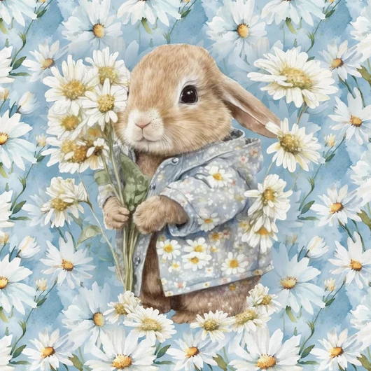 Futter, szabadidő anyag panel 40x50 cm, Nyuszi százszorszéppel