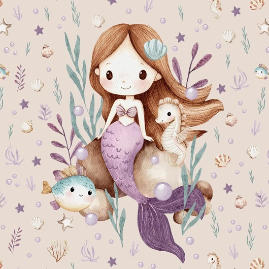 Futter, szabadidő anyag panel 40x50 cm, Sellő és kis barátai