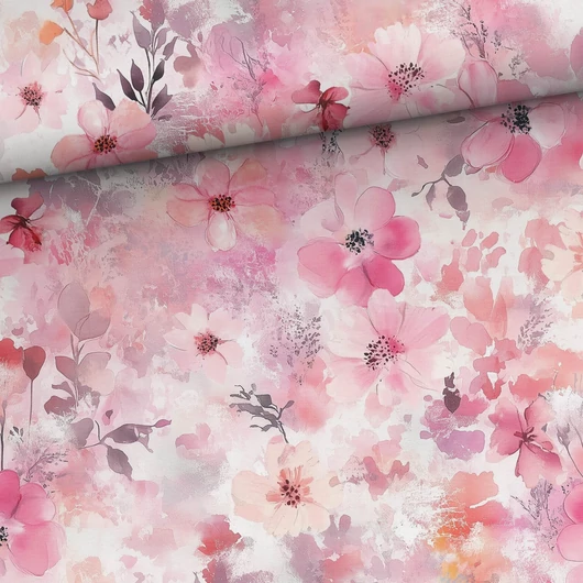 Prémium pamut jersey, Pink és narancs virágok