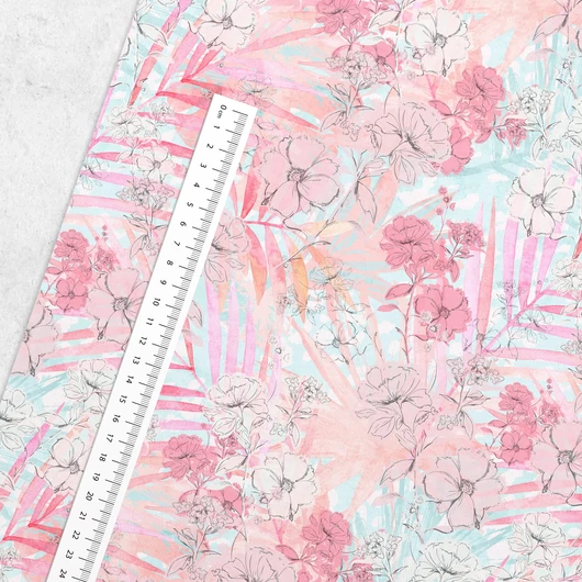 Prémium pamut jersey, pink Hawaii virágok