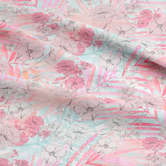 Prémium pamut jersey, pink Hawaii virágok
