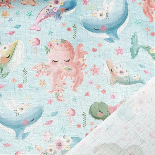 Prémium mintás bambusz pelenka, muszlin anyag, Édes tengeri állatok