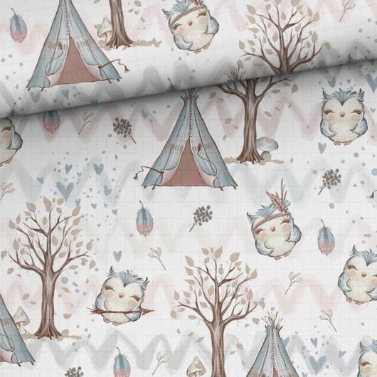 Prémium mintás bambusz pelenka anyag, Erdei barátok, baglyok