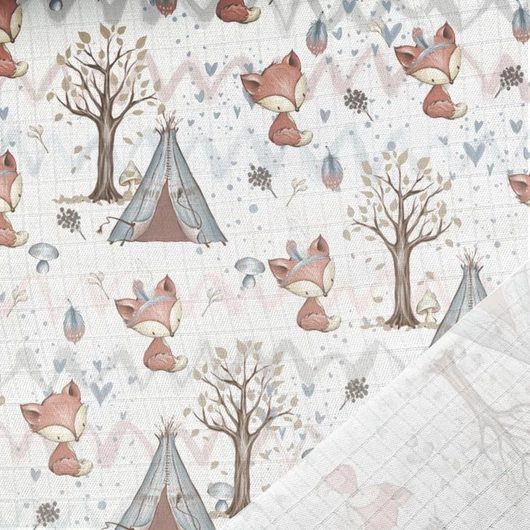 Prémium mintás bambusz pelenka,muszlin anyag, Erdei barátok, rókák