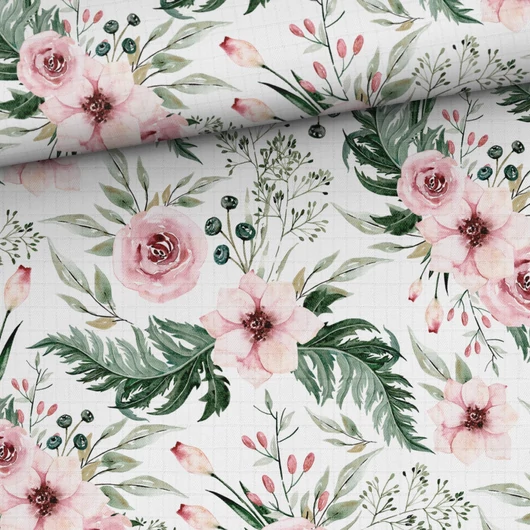 Prémium mintás bambusz pelenka anyag, Meseszép rózsaszín virágok