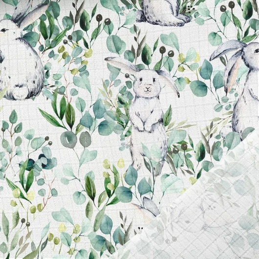 Prémium mintás bambusz pelenka, muszlin anyag, Nyuszi ül a fűben