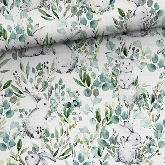 Prémium mintás bambusz pelenka anyag, Nyuszi ül a fűben