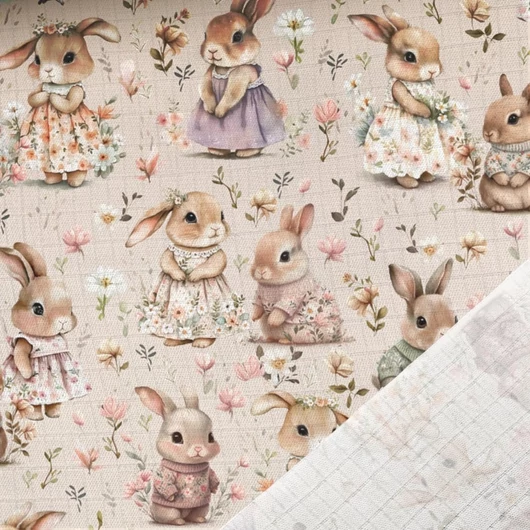 Prémium mintás bambusz pelenka,muszlin anyag, Nyuszik a virágzó réten