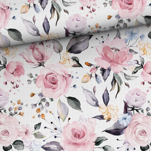 Prémium mintás bambusz pelenka anyag, Tavaszi rózsák