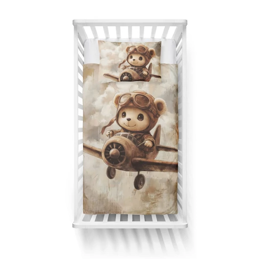 Prémium pamutvászon széles L panel 60x40 cm,  Pilóta maci