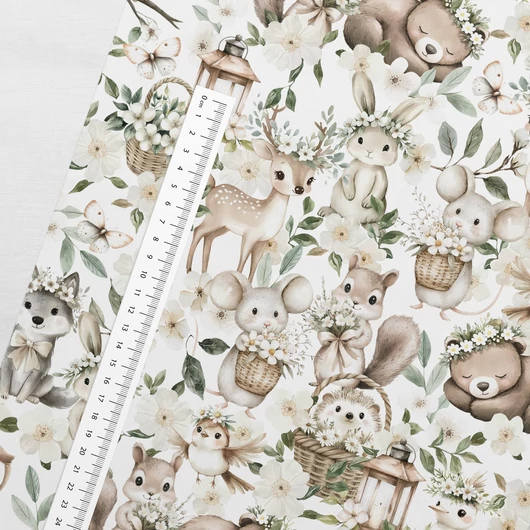 Prémium mintás pamutvászon, Állatok a virágligetben