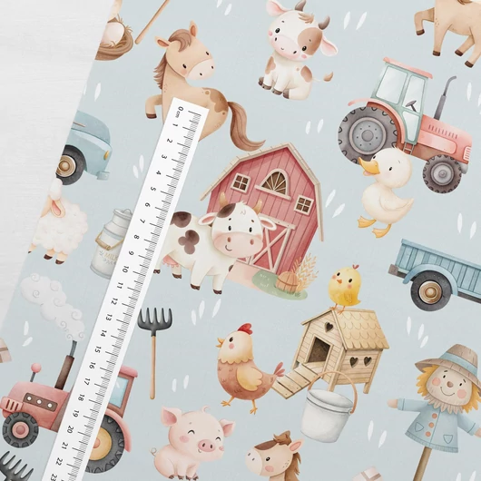 Prémium mintás pamutvászon, Boldog farm, kék