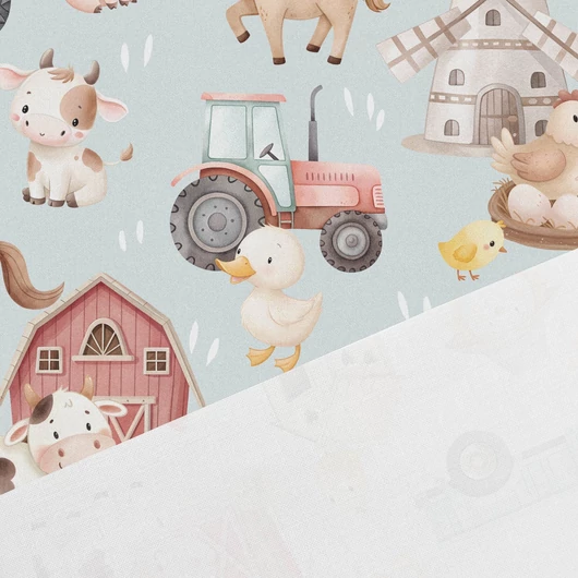 Prémium mintás pamutvászon, Boldog farm, kék