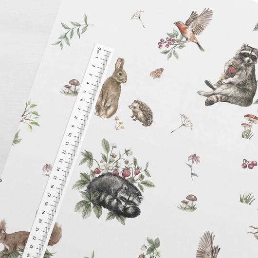 Prémium mintás pamutvászon, Erdei állatok ebédje