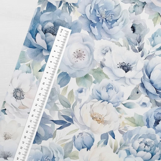 Prémium pamut jersey, Kék virágok