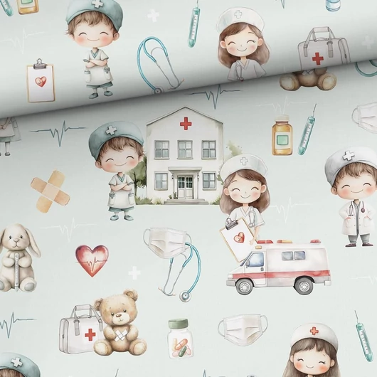 Prémium mintás pamutvászon, Kis doktorok
