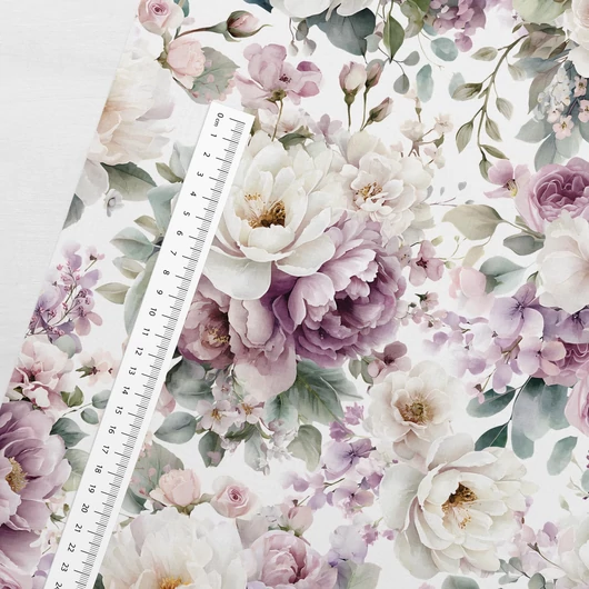 Prémium mintás pamutvászon, Mályva pünkösdi rózsák