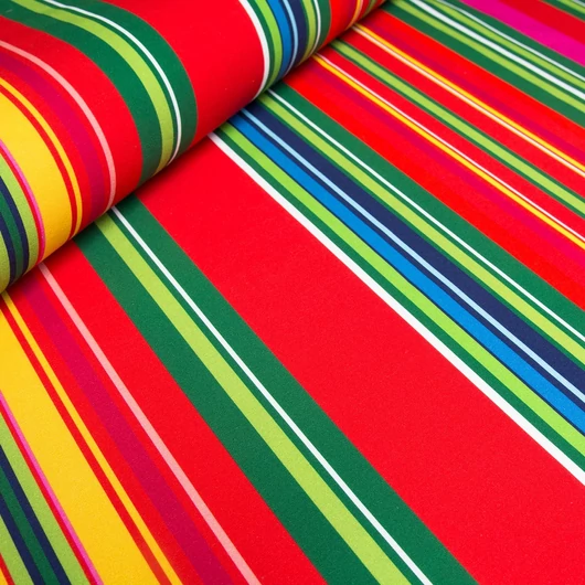 Prémium mintás pamutvászon, Multicolor piros-zöld csíkok