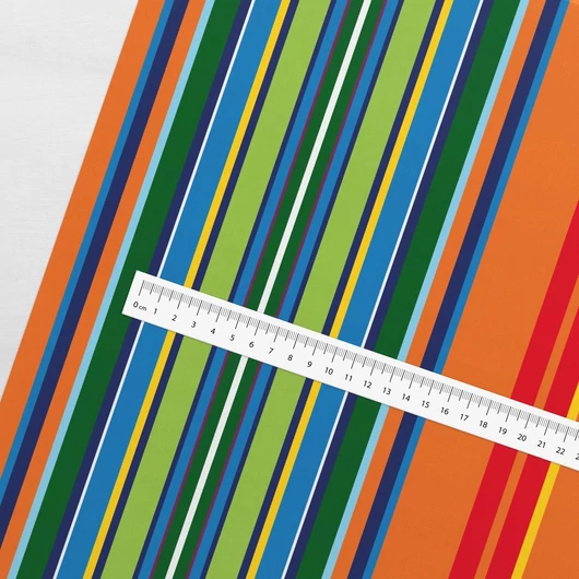 Prémium mintás pamutvászon, Multicolor narancs csíkok