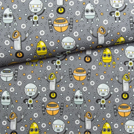 Prémium mintás pamutvászon, Robotok