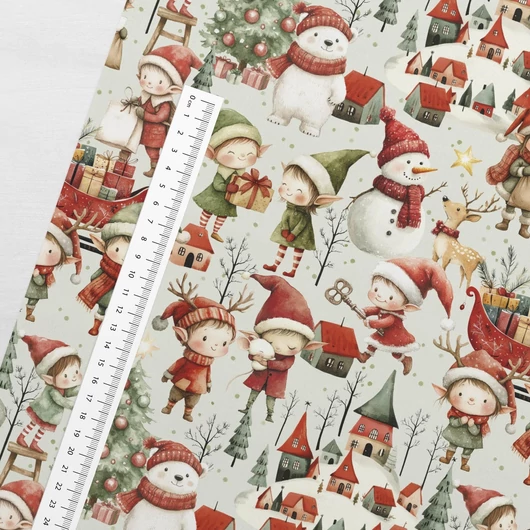 Prémium mintás pamutvászon, Szorgos Elf manók