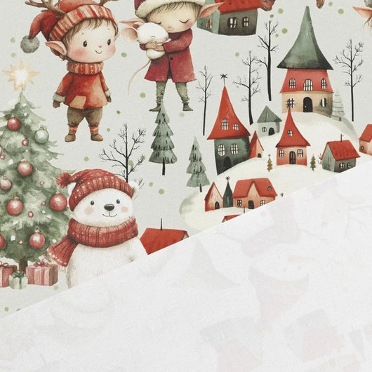 Prémium mintás pamutvászon, Szorgos Elf manók