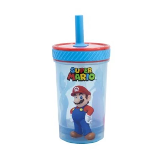 Super Mario felboríthatatlan csúszásgátlós műanyag pohár szívószállal - 370ML