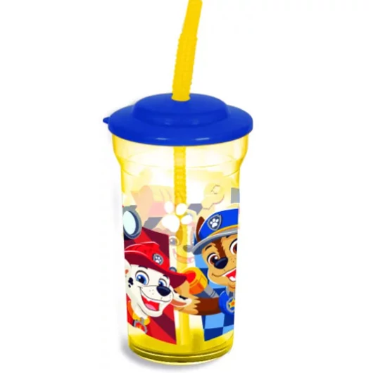 Szívószálas műanyag pohár BPA mentes - Mancs Őrjárat - 300ML