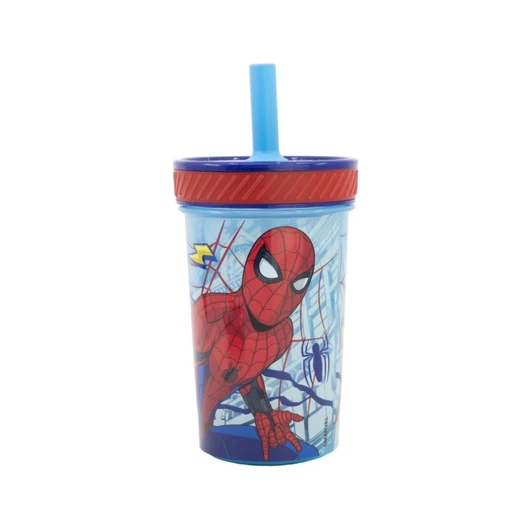 Pókember felboríthatatlan csúszásgátlós műanyag pohár szívószállal - 370ML