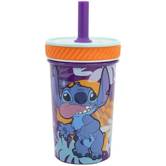 Stitch felboríthatatlan csúszásgátlós műanyag pohár szívószállal - 370ML