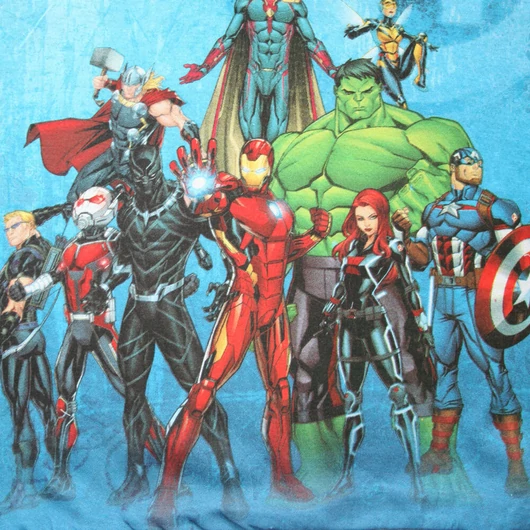 Hosszú vékony pamut gyerek pizsama - Bosszúállók - csoportkép mintával - Jersey - szürke - 98