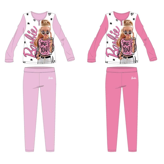 Barbie pamut jersey gyerek pizsama - világosrózsaszín - 122