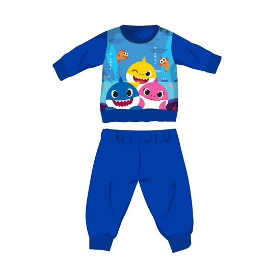 Baby Shark téli pamut baba pizsama - interlock pizsama - középkék - 80