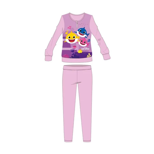 Baby Shark téli pamut gyerek pizsama - interlock pizsama - világosrózsaszín  - 116