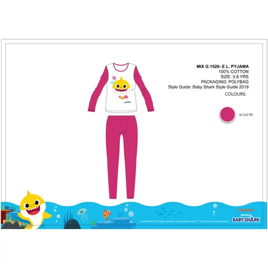 Baby Shark gyerek jersey pizsama - pamut pizsama - pink - 116