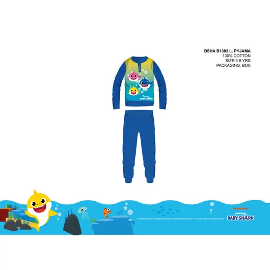 Baby Shark gyerek pizsama kisfiúknak - jersey pamut pizsama - középkék - 116