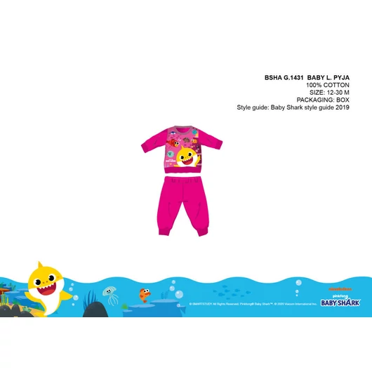 Baby Shark baba pizsama - jersey pamut pizsama - pink - 80