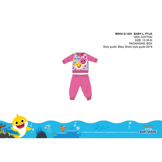 Baby Shark baba pizsama - jersey pamut pizsama - sötétrózsaszín - 98