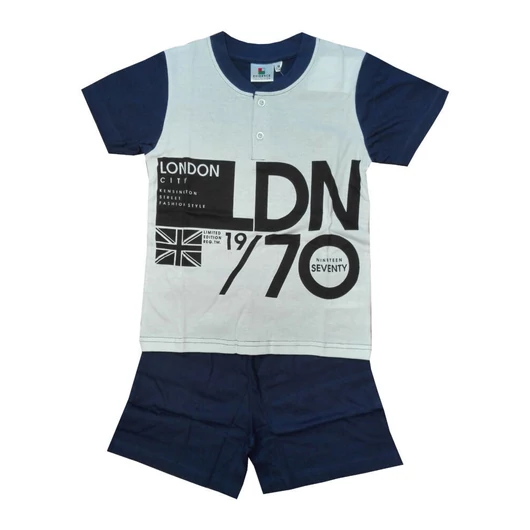 Rövid ujjú pamut gyerek pizsama - sötétkék - 104