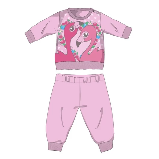 Flamingó téli pamut baba pizsama - interlock pizsama - világosrózsaszín - 80