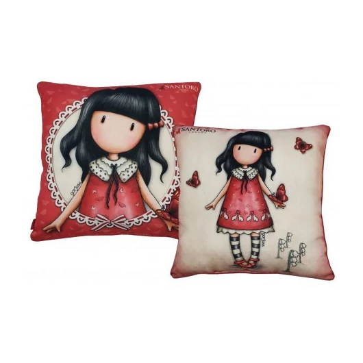 Gorjuss párna, díszpárna - 40x40 cm - beige-piros